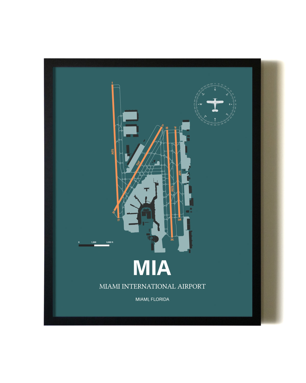 Framed Miami International Airport wall art poster in black frame