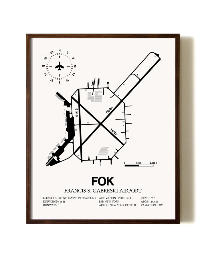 Francis S. Gabreski Airport aviation print in walnut frame