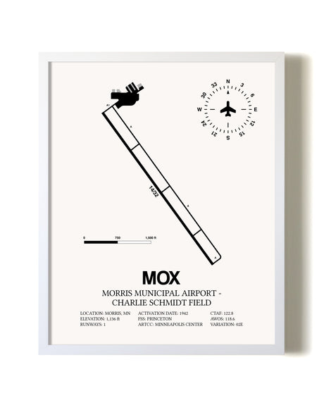 Morris Municipal Airport-Charlie Schmidt Field airport map poster in oak frame
