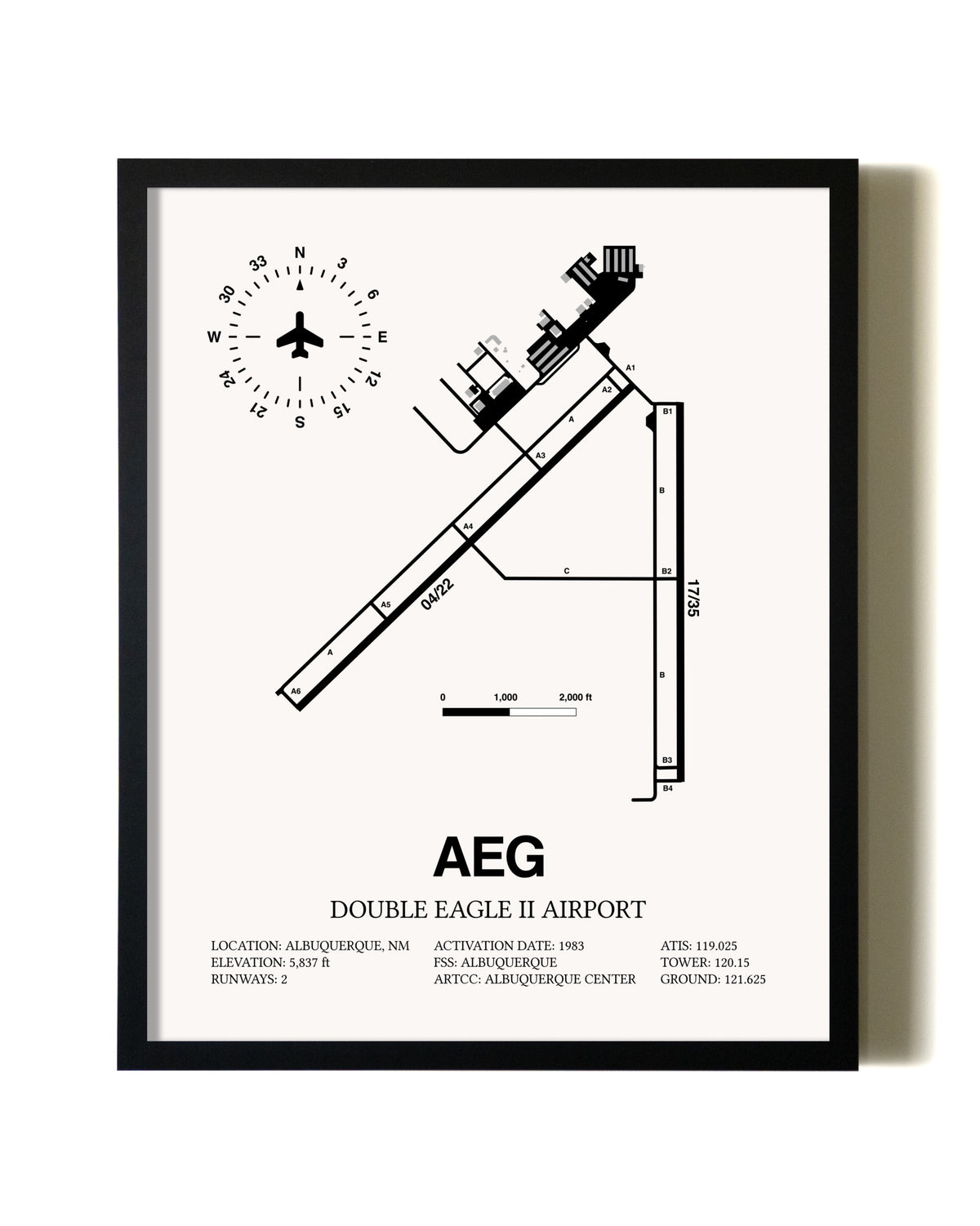 Framed Double Eagle II Airport wall art poster in black frame