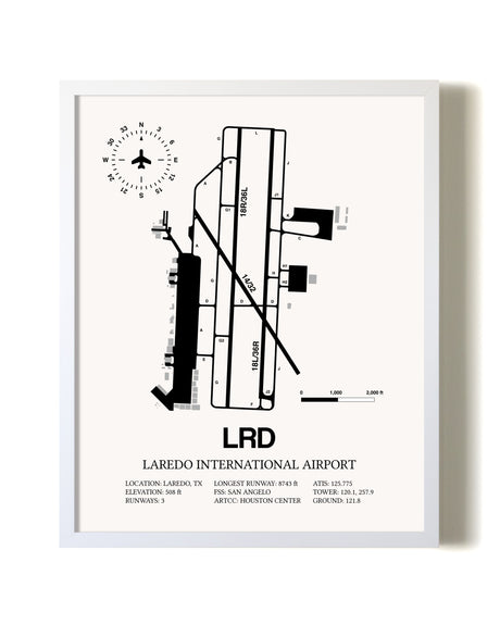 Laredo International Airport airport map poster in oak frame