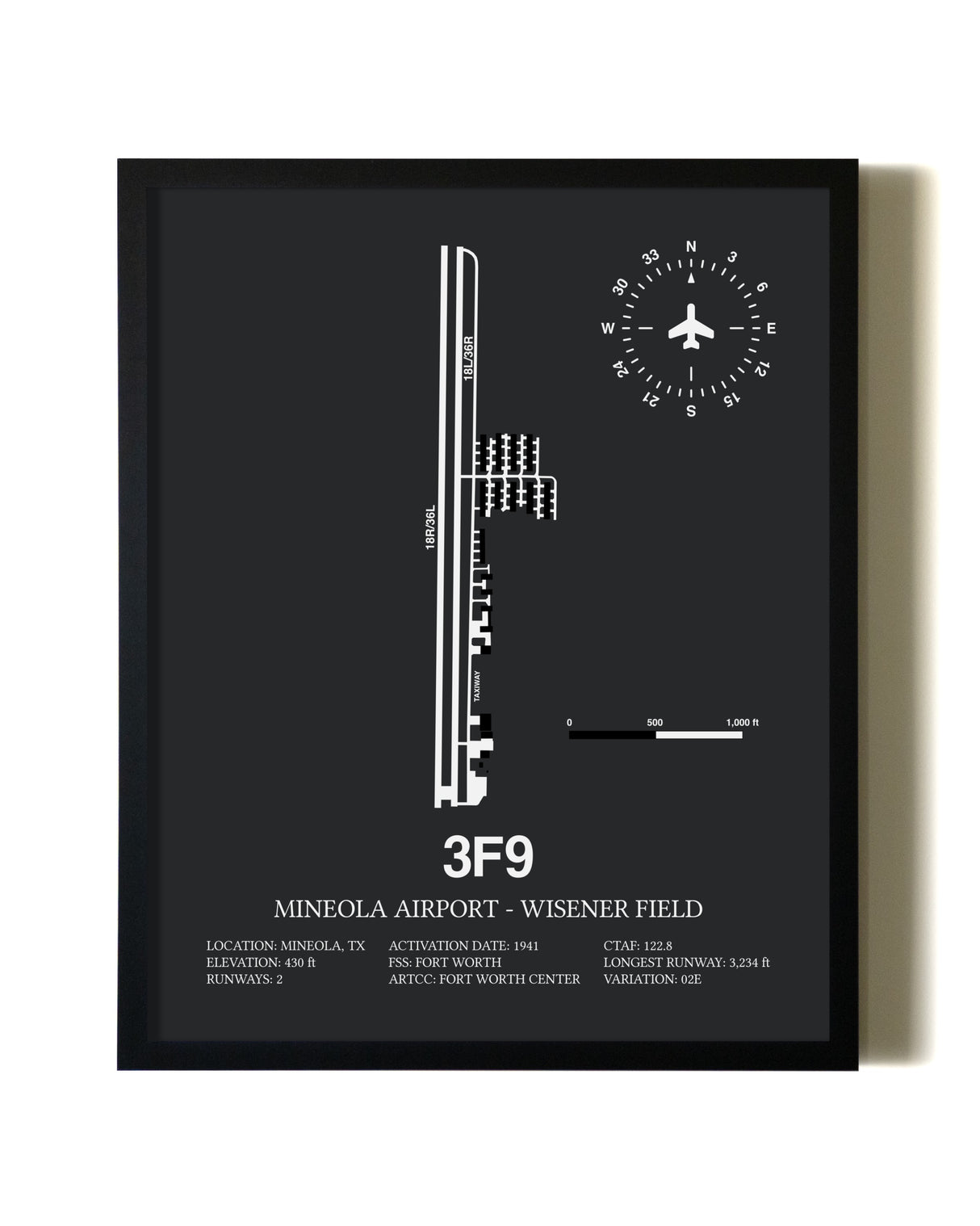 Unframed Mineola Airport - Wisener Field map print poster