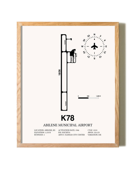 Abilene Municipal Airport framed print in natural wood frame