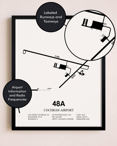 Framed Cochran Airport layout wall art poster