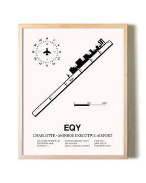 Charlotte-Monroe Executive Airport framed wall art in white frame