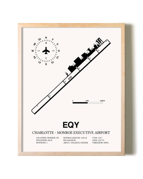 Charlotte-Monroe Executive Airport framed wall art in white frame