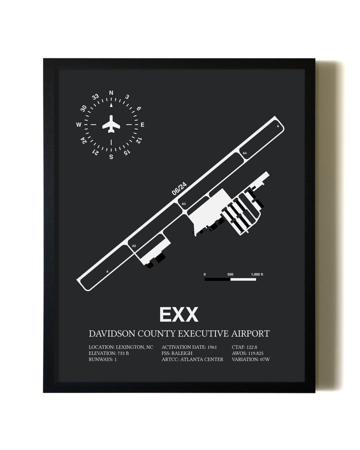 Unframed Davidson County Executive Airport map print poster