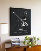 Gray Framed Monmouth Executive Airport wall art poster in black frame