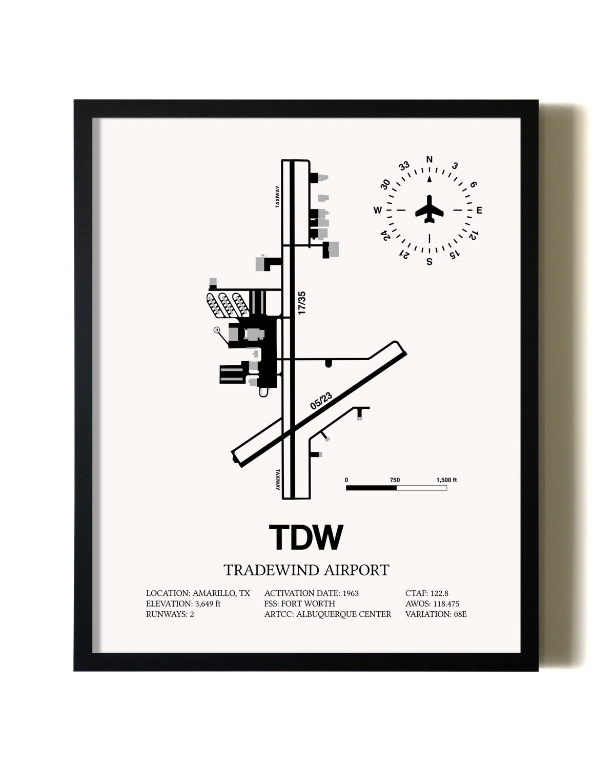 Framed Tradewind Airport wall art poster in black frame
