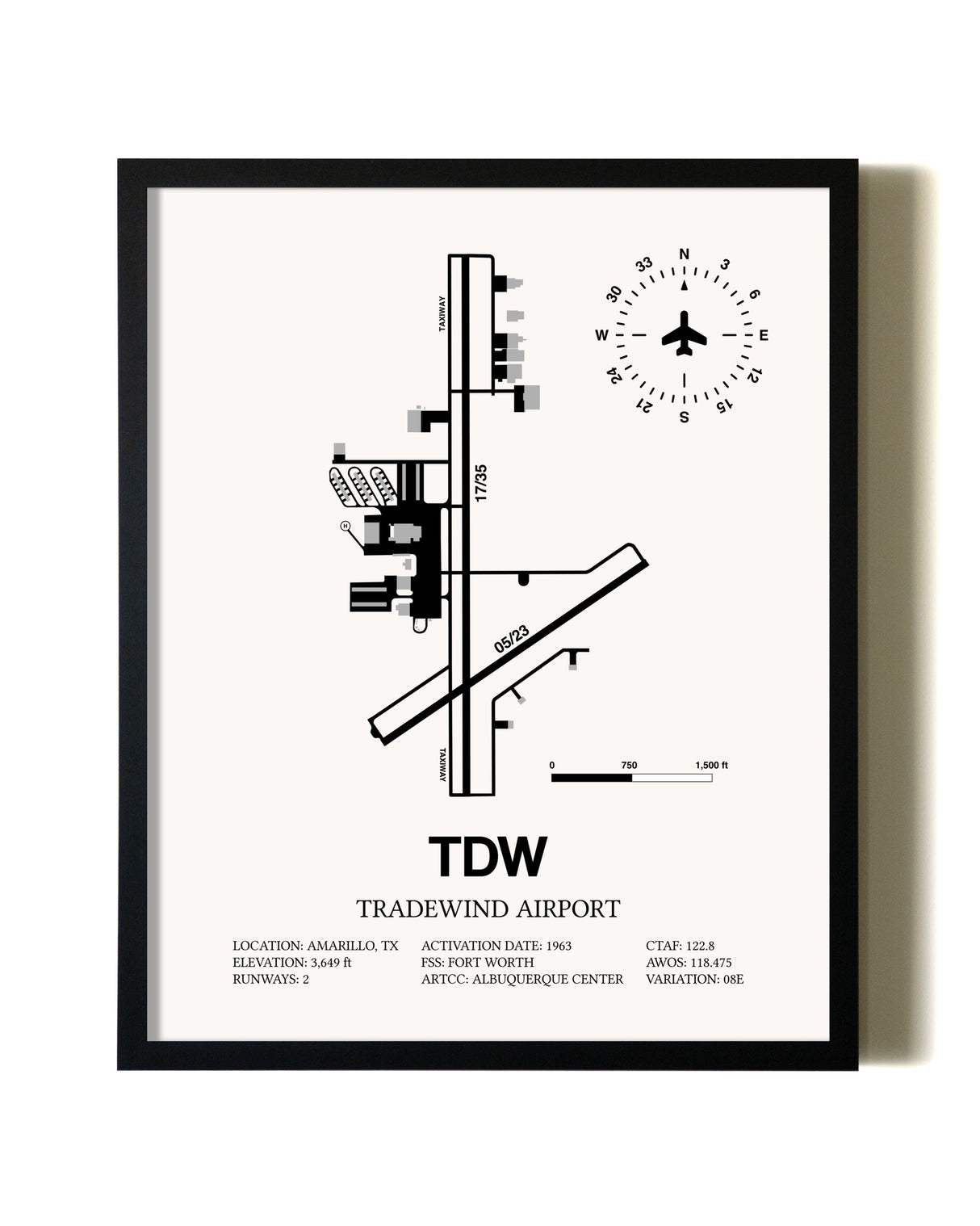 Framed Tradewind Airport wall art poster in black frame