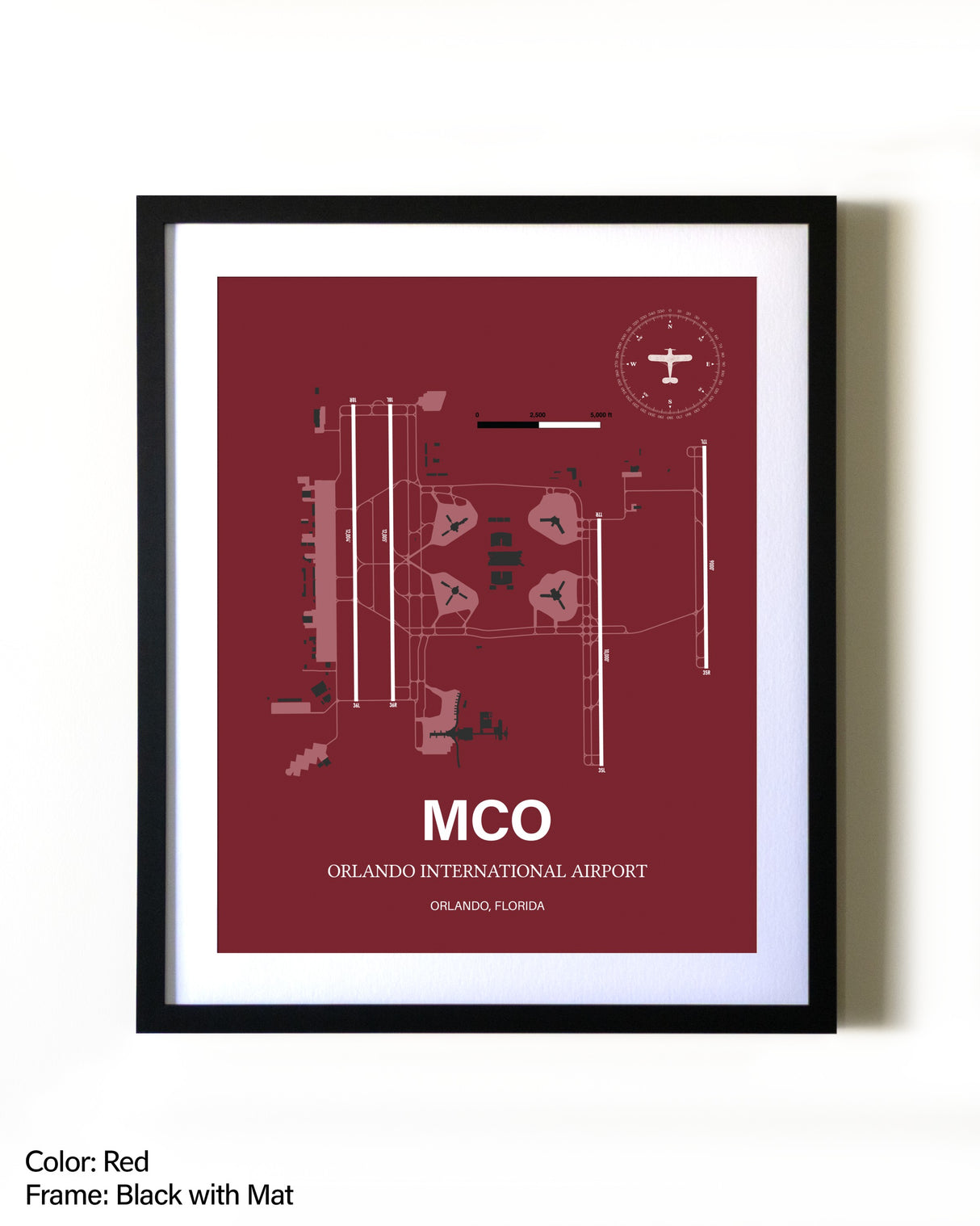 Orlando International Airport aviation wall décor in black wood frame