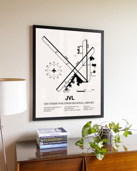 Southern Wisconsin Regional Airport aviation wall décor in black wood frame