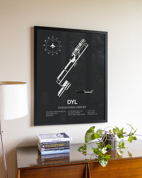 Gray Framed Doylestown Airport wall art poster in black frame
