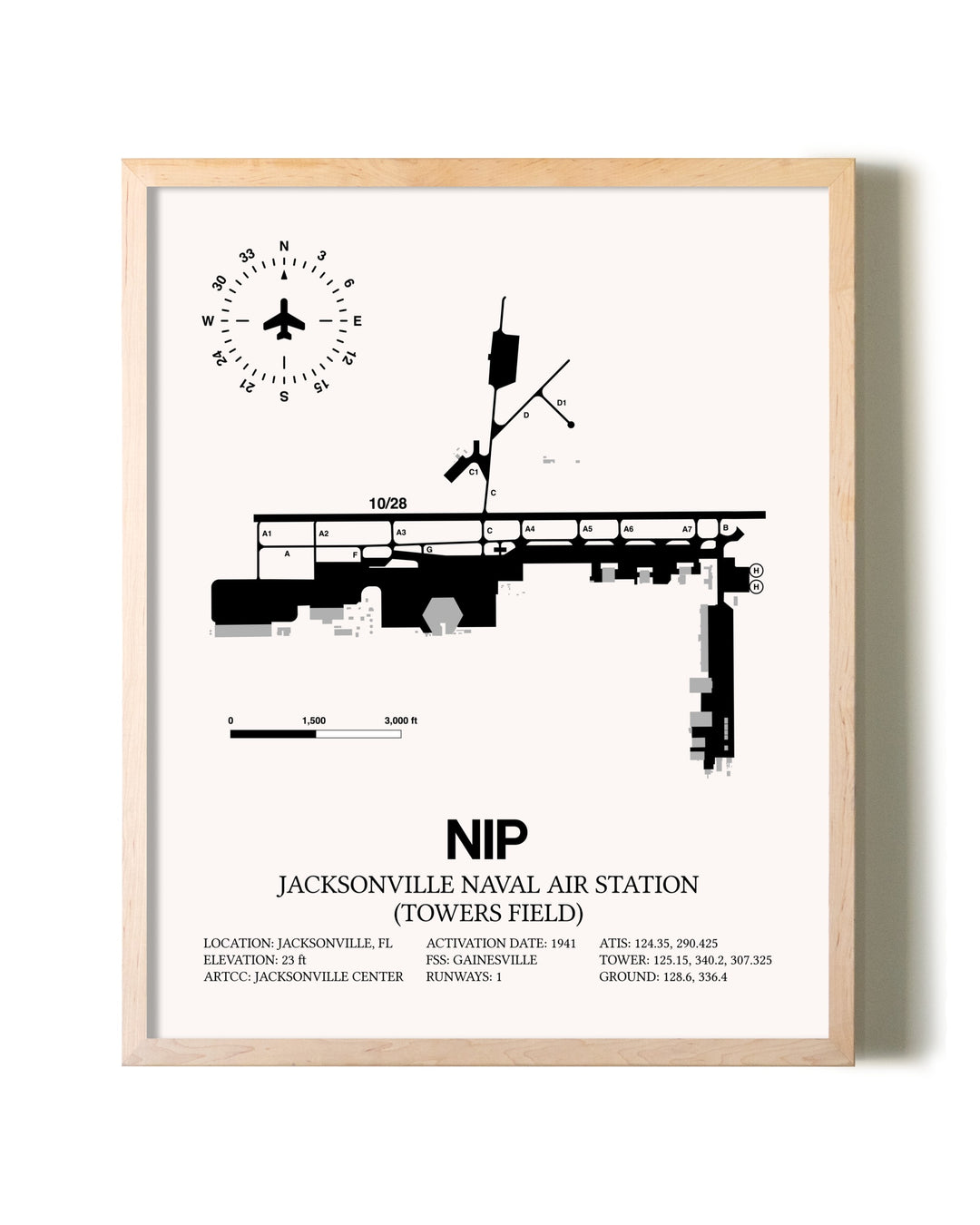 Jacksonville Naval Air Station (Towers Field) framed wall art in white frame