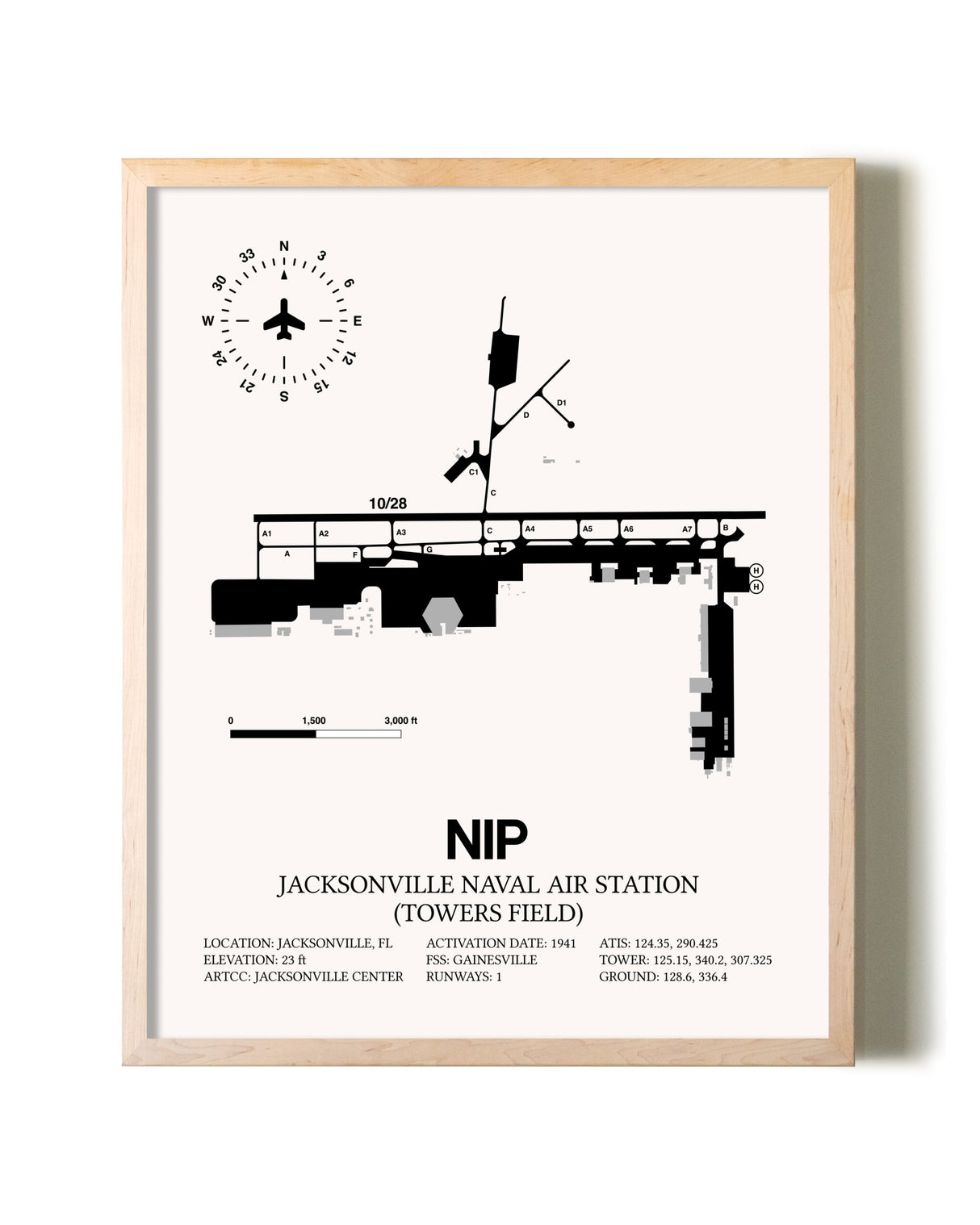 Jacksonville Naval Air Station (Towers Field) framed wall art in white frame