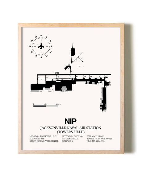 Jacksonville Naval Air Station (Towers Field) framed wall art in white frame