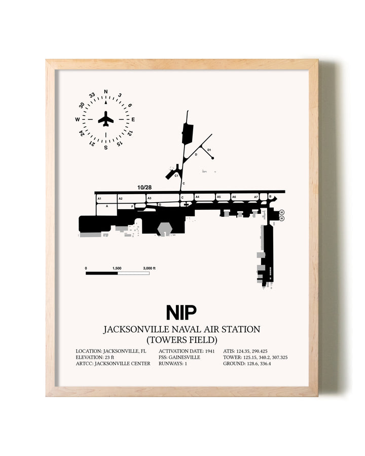 Jacksonville Naval Air Station (Towers Field) framed wall art in white frame