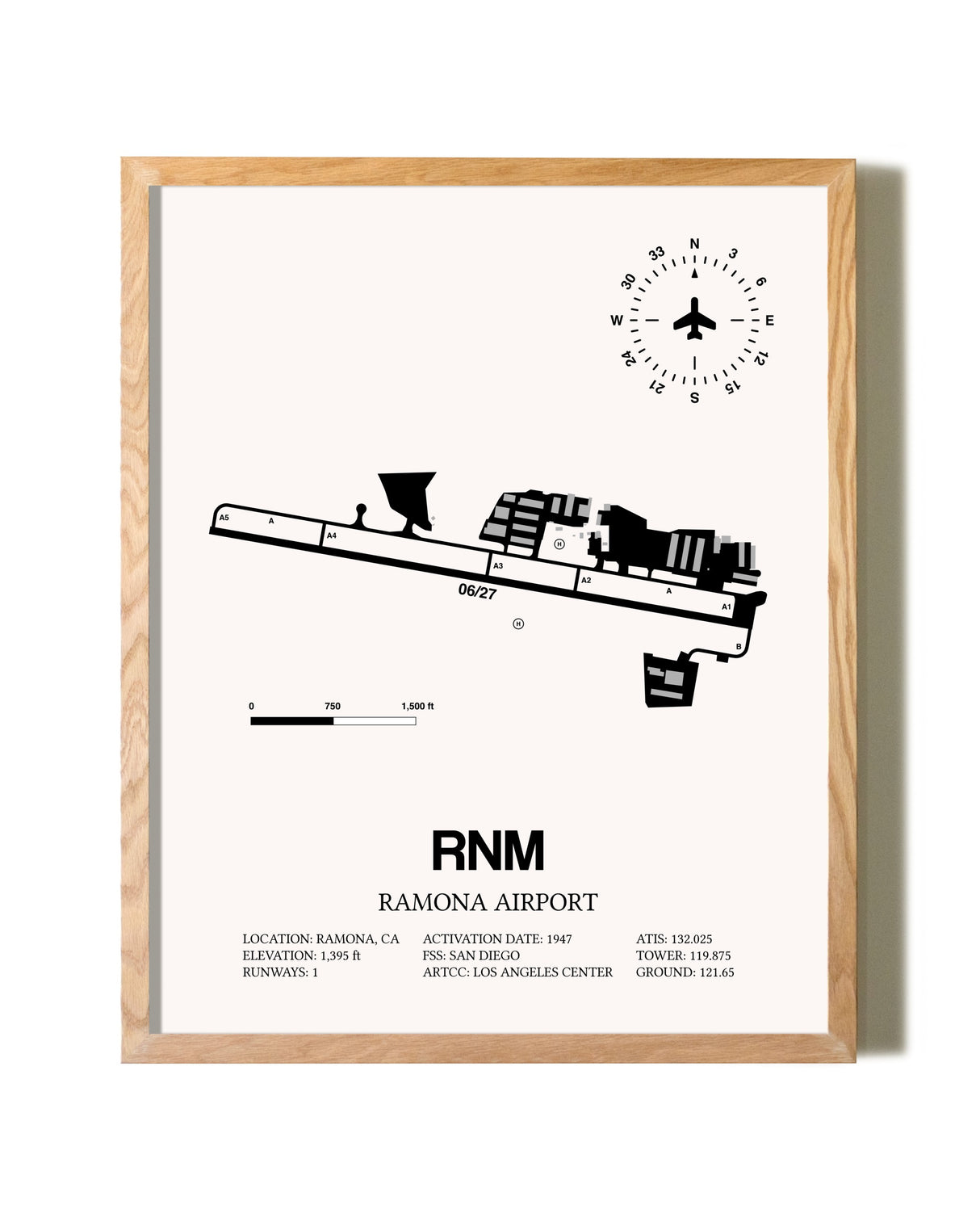 Ramona Airport framed print in natural wood frame