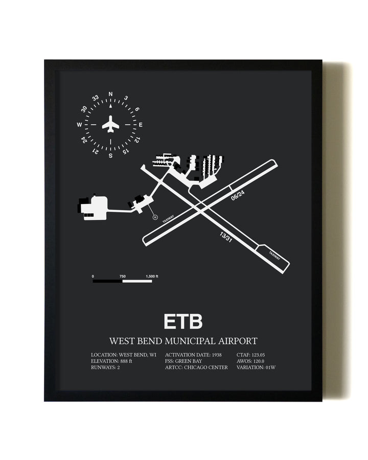 Unframed West Bend Municipal Airport map print poster