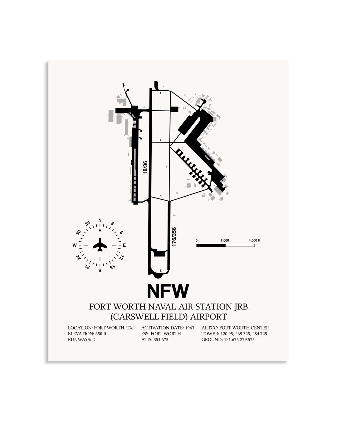 Gray Fort Worth Naval Air Station JRB (Carswell Field) Airport framed poster displayed in an airplane hangar
