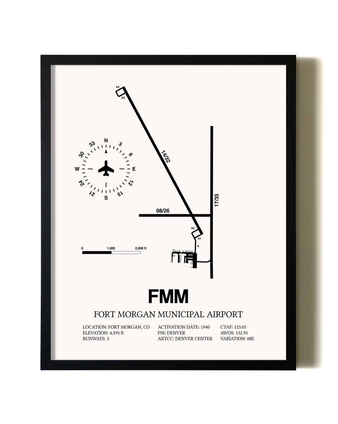 Framed Fort Morgan Municipal Airport wall art poster in black frame
