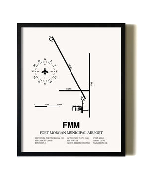Framed Fort Morgan Municipal Airport wall art poster in black frame