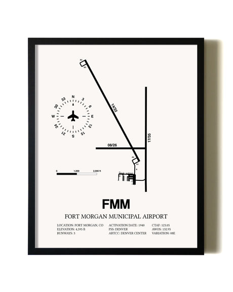 Framed Fort Morgan Municipal Airport wall art poster in black frame