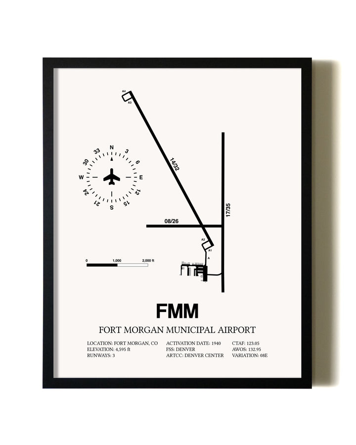 Framed Fort Morgan Municipal Airport wall art poster in black frame