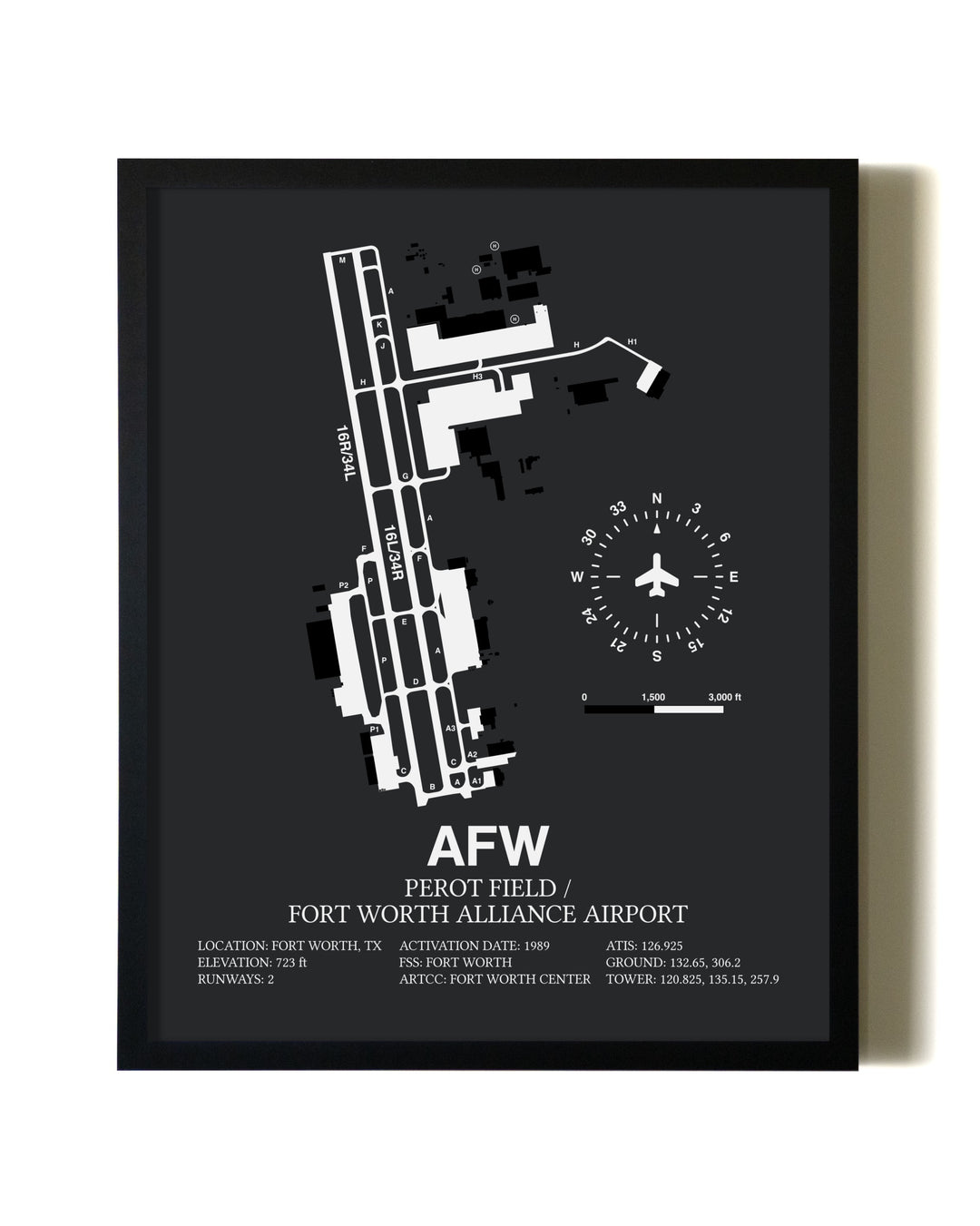 Unframed Perot Field / Fort Worth Alliance Airport map print poster