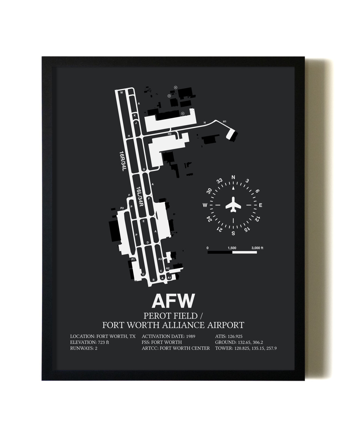 Unframed Perot Field / Fort Worth Alliance Airport map print poster