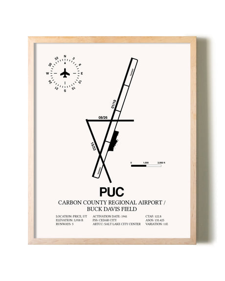 Carbon County Regional Airport / Buck Davis Field framed wall art in white frame