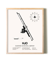 Hanford Municipal Airport framed wall art in white frame