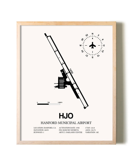 Hanford Municipal Airport framed wall art in white frame