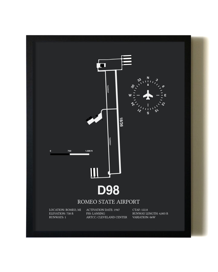 Unframed Romeo State Airport map print poster