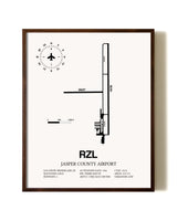 Jasper County Airport aviation print in walnut frame
