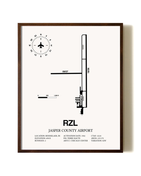 Jasper County Airport aviation print in walnut frame