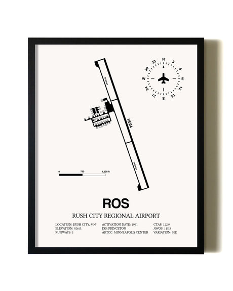Framed Rush City Regional Airport wall art poster in black frame