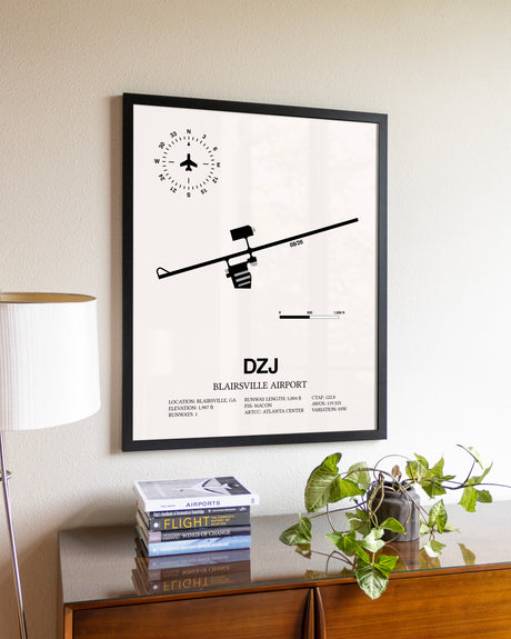 Blairsville Airport aviation wall décor in black wood frame