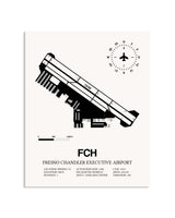 Gray Fresno Chandler Executive Airport framed poster displayed in an airplane hangar