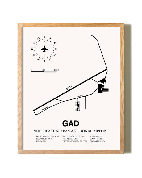 Northeast Alabama Regional Airport framed print in natural wood frame