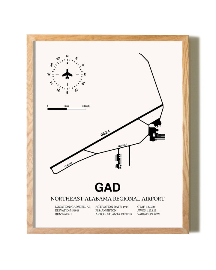 Northeast Alabama Regional Airport framed print in natural wood frame