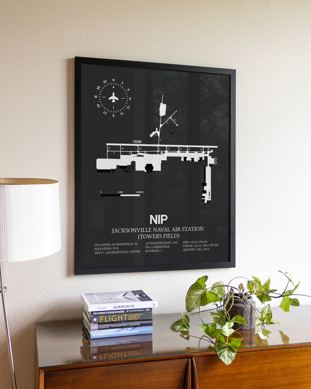Gray Framed Jacksonville Naval Air Station (Towers Field) wall art poster in black frame