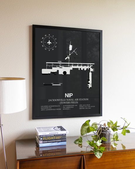 Gray Framed Jacksonville Naval Air Station (Towers Field) wall art poster in black frame
