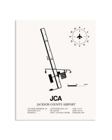 Gray Jackson County Airport framed poster displayed in an airplane hangar
