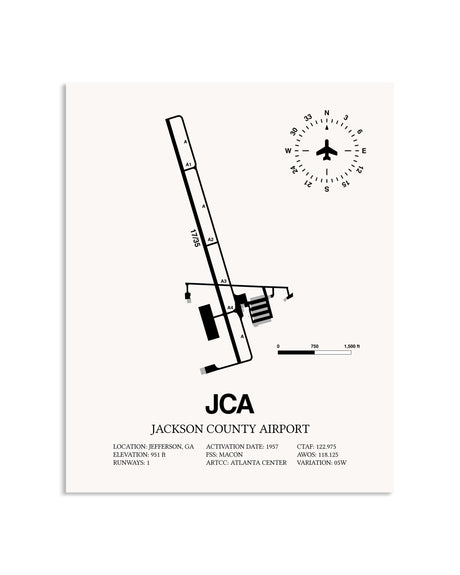 Gray Jackson County Airport framed poster displayed in an airplane hangar