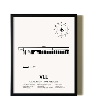 Framed Oakland / Troy Airport wall art poster in black frame