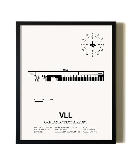 Framed Oakland / Troy Airport wall art poster in black frame