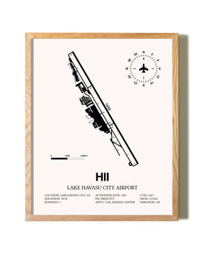 Lake Havasu City Airport framed print in natural wood frame