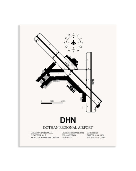 Gray Dothan Regional Airport framed poster displayed in an airplane hangar