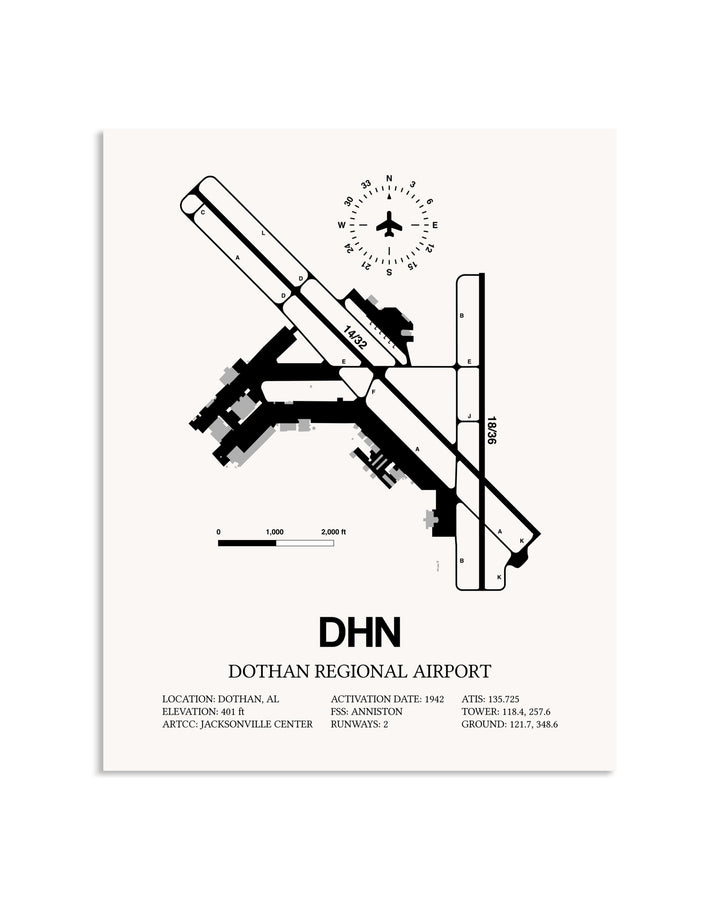 Gray Dothan Regional Airport framed poster displayed in an airplane hangar